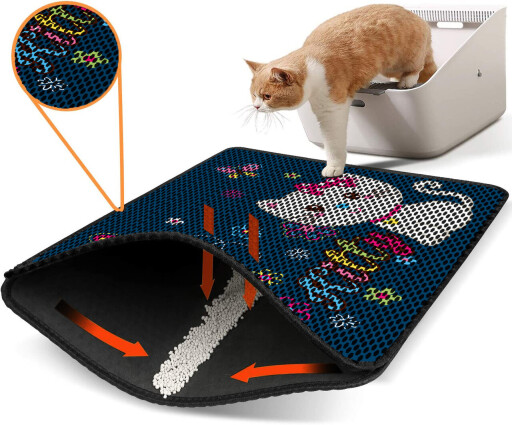Covoras litiera pentru colectarea granulelor de nisip, Paws &amp; Whiskers, Nrszn0085, 50% PVC/50% poliester, Multicolor