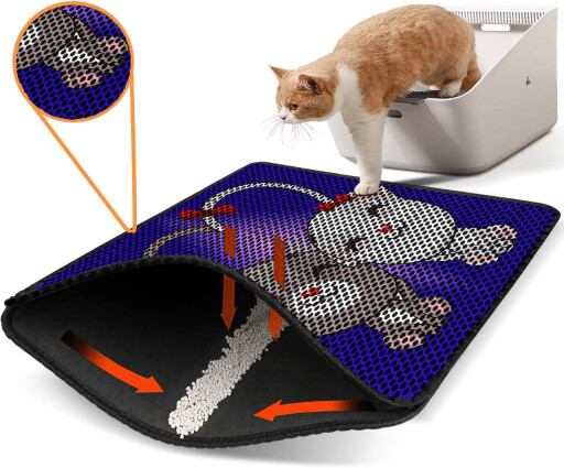 Covoras litiera pentru colectarea granulelor de nisip, Paws &amp; Whiskers, Nrszn0086, 50% PVC/50% poliester, Multicolor