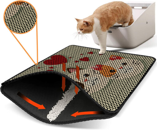 Covoras litiera pentru colectarea granulelor de nisip, Paws &amp; Whiskers, Nrszn0087, 50% PVC/50% poliester, Multicolor