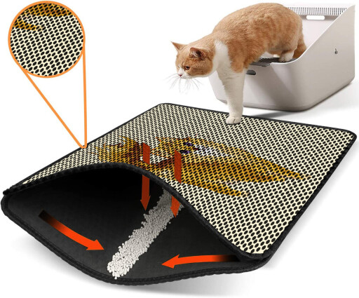 Covoras litiera pentru colectarea granulelor de nisip, Paws &amp; Whiskers, Nrszn0091, 50% PVC/50% poliester, Multicolor