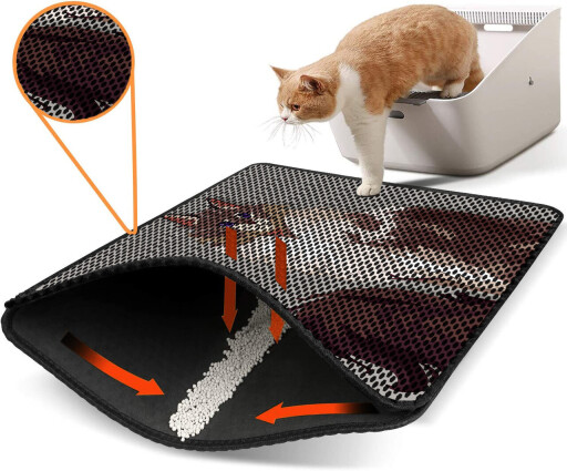 Covoras litiera pentru colectarea granulelor de nisip, Paws &amp; Whiskers, Nrszn0092, 50% PVC/50% poliester, Multicolor