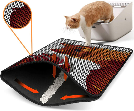 Covoras litiera pentru colectarea granulelor de nisip, Paws &amp; Whiskers, Nrszn0093, 50% PVC/50% poliester, Multicolor