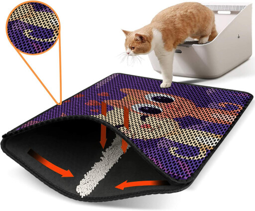 Covoras litiera pentru colectarea granulelor de nisip, Paws &amp; Whiskers, Nrszn0095, 50% PVC/50% poliester, Multicolor