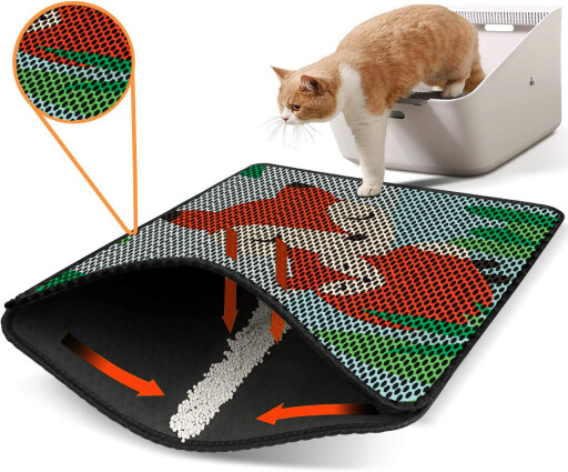 Covoras litiera pentru colectarea granulelor de nisip, Paws &amp; Whiskers, Nrszn0097, 50% PVC/50% poliester, Multicolor