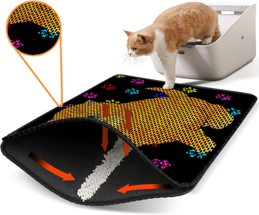 Covoras litiera pentru colectarea granulelor de nisip, Paws &amp; Whiskers, Nrszn0101, 50% PVC/50% poliester, Multicolor