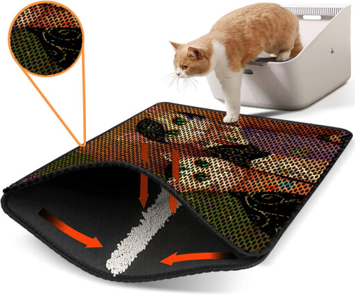 Covoras litiera pentru colectarea granulelor de nisip, Paws &amp; Whiskers, Nrszn0106, 50% PVC/50% poliester, Multicolor