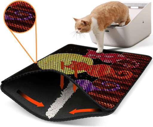 Covoras litiera pentru colectarea granulelor de nisip, Paws &amp; Whiskers, Nrszn0107, 50% PVC/50% poliester, Multicolor