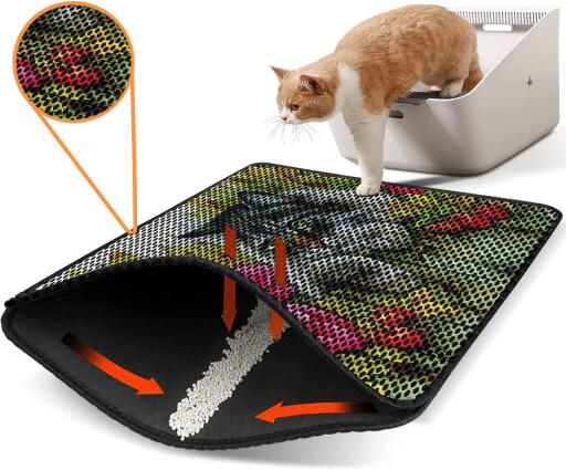 Covoras litiera pentru colectarea granulelor de nisip, Paws &amp; Whiskers, Nrszn0108, 50% PVC/50% poliester, Multicolor
