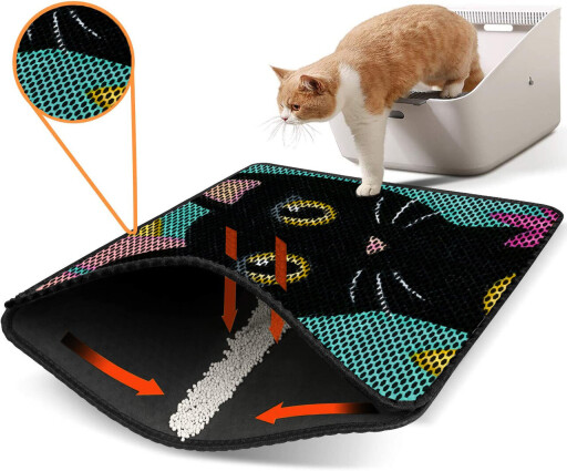 Covoras litiera pentru colectarea granulelor de nisip, Paws &amp; Whiskers, Nrszn0109, 50% PVC/50% poliester, Multicolor