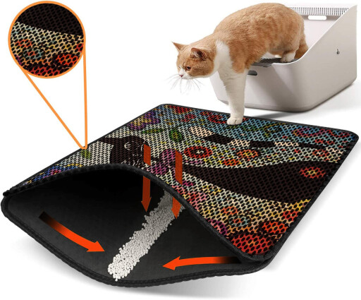 Covoras litiera pentru colectarea granulelor de nisip, Paws &amp; Whiskers, Nrszn0110, 50% PVC/50% poliester, Multicolor