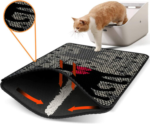 Covoras litiera pentru colectarea granulelor de nisip, Paws &amp; Whiskers, Nrszn0111, 50% PVC/50% poliester, Multicolor