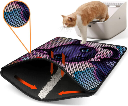 Covoras litiera pentru colectarea granulelor de nisip, Paws &amp; Whiskers, Nrszn0112, 50% PVC/50% poliester, Multicolor