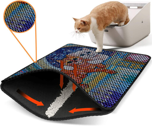 Covoras litiera pentru colectarea granulelor de nisip, Paws &amp; Whiskers, Nrszn0114, 50% PVC/50% poliester, Multicolor