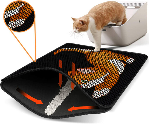 Covoras litiera pentru colectarea granulelor de nisip, Paws &amp; Whiskers, Nrszn0118, 50% PVC/50% poliester, Multicolor