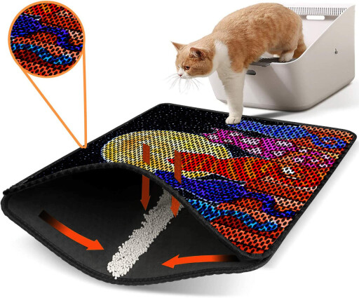 Covoras litiera pentru colectarea granulelor de nisip, Paws &amp; Whiskers, Nrszn0119, 50% PVC/50% poliester, Multicolor