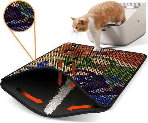 Covoras litiera pentru colectarea granulelor de nisip, Paws &amp; Whiskers, Nrszn0120, 50% PVC/50% poliester, Multicolor