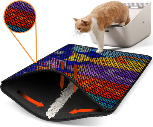 Covoras litiera pentru colectarea granulelor de nisip, Paws &amp; Whiskers, Nrszn0121, 50% PVC/50% poliester, Multicolor