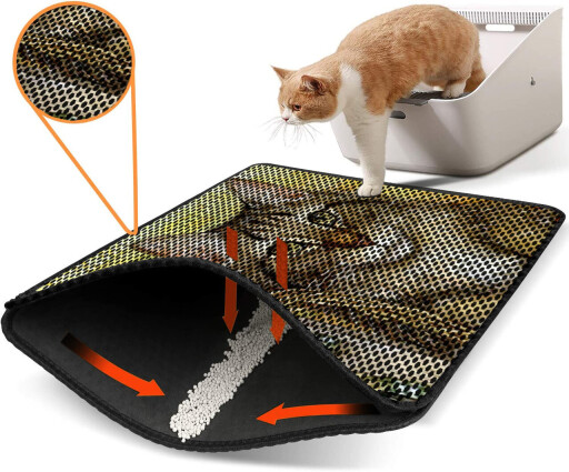 Covoras litiera pentru colectarea granulelor de nisip, Paws &amp; Whiskers, Nrszn0123, 50% PVC/50% poliester, Multicolor