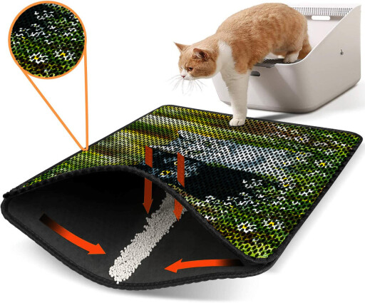 Covoras litiera pentru colectarea granulelor de nisip, Paws &amp; Whiskers, Nrszn0124, 50% PVC/50% poliester, Multicolor