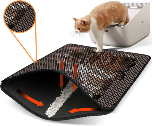 Covoras litiera pentru colectarea granulelor de nisip, Paws &amp; Whiskers, Nrszn0125, 50% PVC/50% poliester, Multicolor