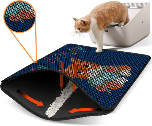 Covoras litiera pentru colectarea granulelor de nisip, Paws &amp; Whiskers, Nrszn0129, 50% PVC/50% poliester, Multicolor