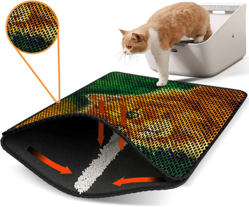 Covoras litiera pentru colectarea granulelor de nisip, Paws &amp; Whiskers, Nrszn0130, 50% PVC/50% poliester, Multicolor