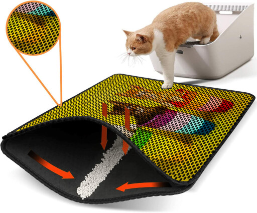 Covoras litiera pentru colectarea granulelor de nisip, Paws &amp; Whiskers, Nrszn0137, 50% PVC/50% poliester, Multicolor