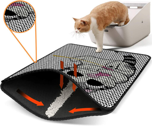 Covoras litiera pentru colectarea granulelor de nisip, Paws &amp; Whiskers, Nrszn0138, 50% PVC/50% poliester, Multicolor