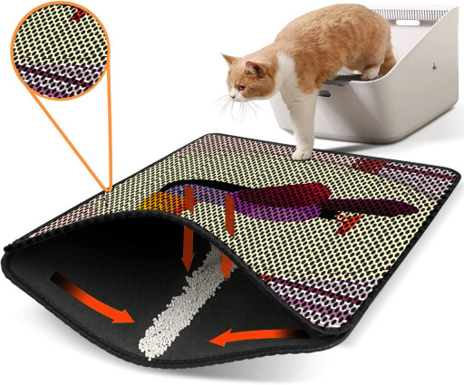 Covoras litiera pentru colectarea granulelor de nisip, Paws &amp; Whiskers, Nrszn0139, 50% PVC/50% poliester, Multicolor