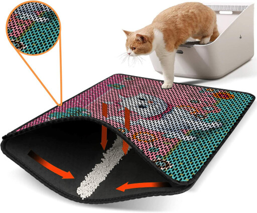 Covoras litiera pentru colectarea granulelor de nisip, Paws &amp; Whiskers, Nrszn0140, 50% PVC/50% poliester, Multicolor