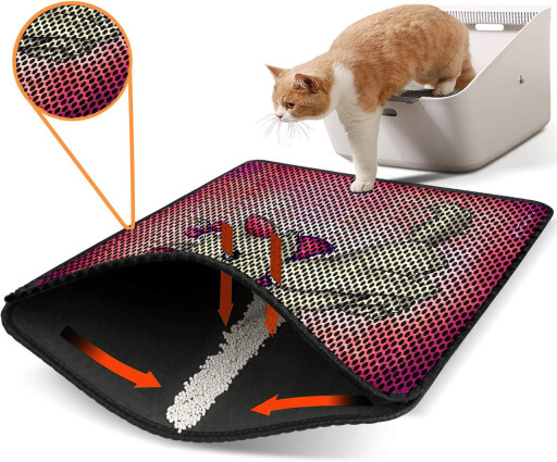 Covoras litiera pentru colectarea granulelor de nisip, Paws &amp; Whiskers, Nrszn0143, 50% PVC/50% poliester, Multicolor