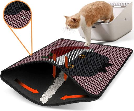 Covoras litiera pentru colectarea granulelor de nisip, Paws &amp; Whiskers, Nrszn0147, 50% PVC/50% poliester, Multicolor