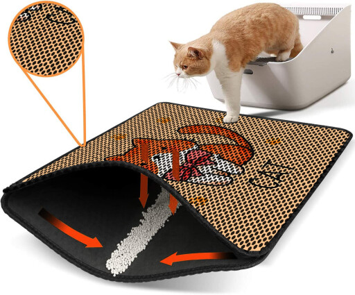 Covoras litiera pentru colectarea granulelor de nisip, Paws &amp; Whiskers, Nrszn0148, 50% PVC/50% poliester, Multicolor