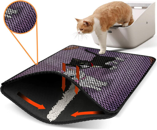 Covoras litiera pentru colectarea granulelor de nisip, Paws &amp; Whiskers, Nrszn0149, 50% PVC/50% poliester, Multicolor