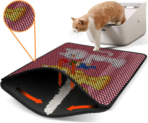 Covoras litiera pentru colectarea granulelor de nisip, Paws &amp; Whiskers, Nrszn0151, 50% PVC/50% poliester, Multicolor