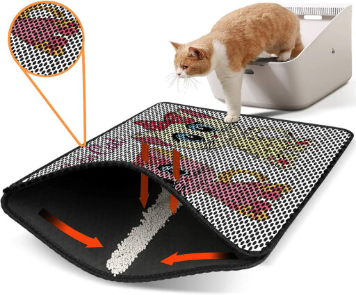 Covoras litiera pentru colectarea granulelor de nisip, Paws &amp; Whiskers, Nrszn0155, 50% PVC/50% poliester, Multicolor