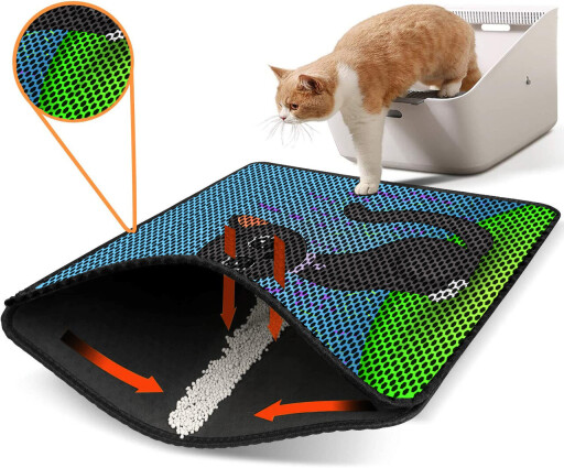 Covoras litiera pentru colectarea granulelor de nisip, Paws &amp; Whiskers, Nrszn0156, 50% PVC/50% poliester, Multicolor