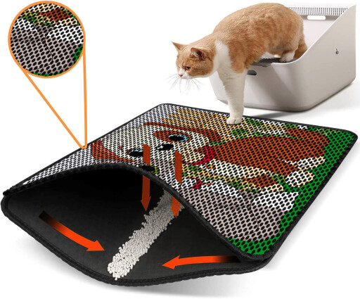 Covoras litiera pentru colectarea granulelor de nisip, Paws &amp; Whiskers, Nrszn0157, 50% PVC/50% poliester, Multicolor