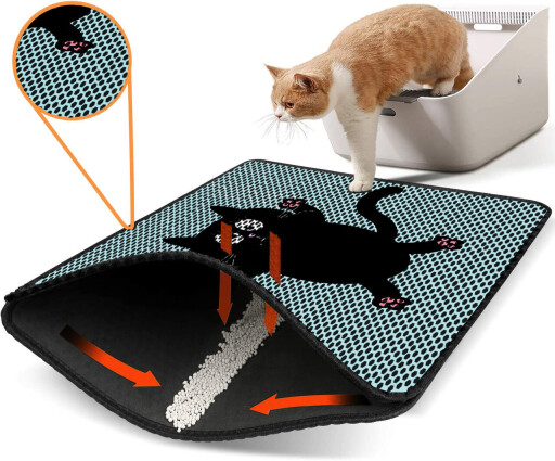 Covoras litiera pentru colectarea granulelor de nisip, Paws &amp; Whiskers, Nrszn0158, 50% PVC/50% poliester, Multicolor