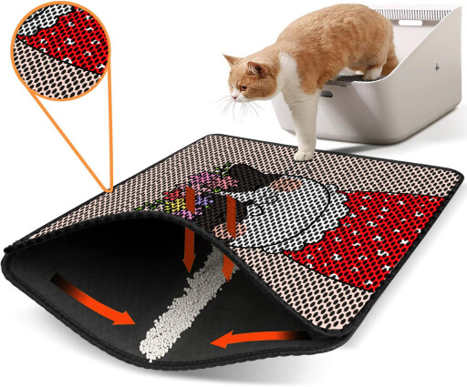 Covoras litiera pentru colectarea granulelor de nisip, Paws &amp; Whiskers, Nrszn0160, 50% PVC/50% poliester, Multicolor
