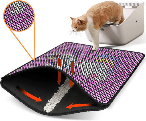 Covoras litiera pentru colectarea granulelor de nisip, Paws &amp; Whiskers, Nrszn0161, 50% PVC/50% poliester, Multicolor