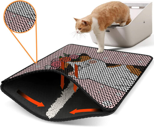 Covoras litiera pentru colectarea granulelor de nisip, Paws &amp; Whiskers, Nrszn0162, 50% PVC/50% poliester, Multicolor