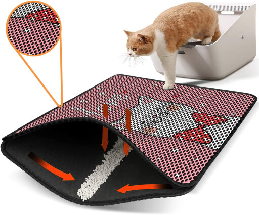 Covoras litiera pentru colectarea granulelor de nisip, Paws &amp; Whiskers, Nrszn0163, 50% PVC/50% poliester, Multicolor