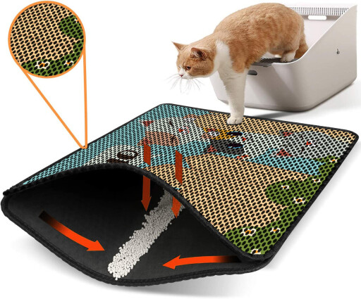 Covoras litiera pentru colectarea granulelor de nisip, Paws &amp; Whiskers, Nrszn0164, 50% PVC/50% poliester, Multicolor