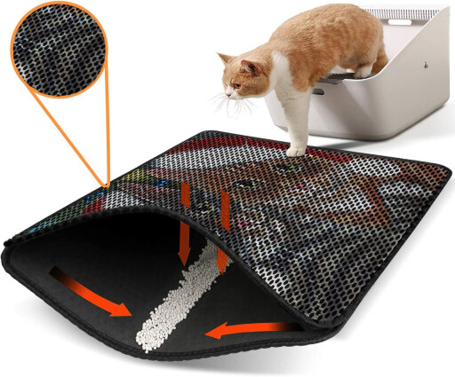 Covoras litiera pentru colectarea granulelor de nisip, Paws &amp; Whiskers, Nrszn0165, 50% PVC/50% poliester, Multicolor