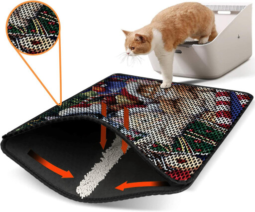 Covoras litiera pentru colectarea granulelor de nisip, Paws &amp; Whiskers, Nrszn0166, 50% PVC/50% poliester, Multicolor