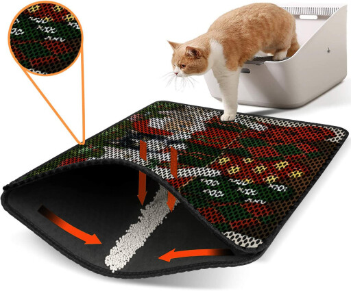 Covoras litiera pentru colectarea granulelor de nisip, Paws &amp; Whiskers, Nrszn0169, 50% PVC/50% poliester, Multicolor