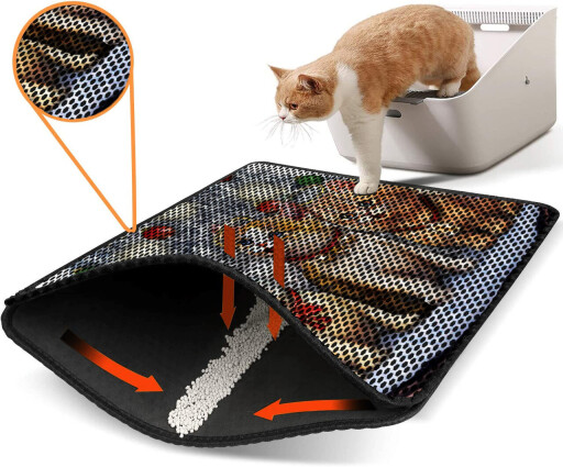 Covoras litiera pentru colectarea granulelor de nisip, Paws &amp; Whiskers, Nrszn0172, 50% PVC/50% poliester, Multicolor