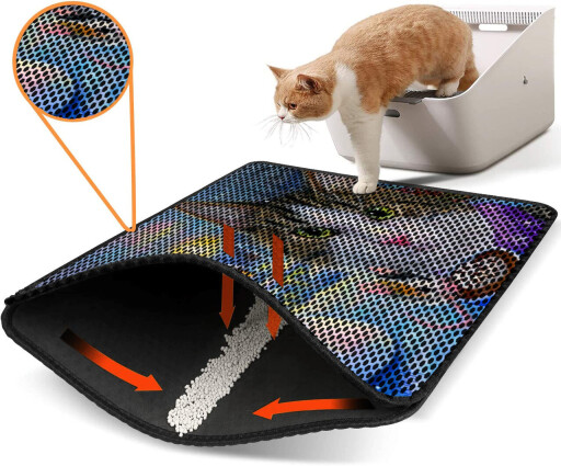 Covoras litiera pentru colectarea granulelor de nisip, Paws &amp; Whiskers, Nrszn0173, 50% PVC/50% poliester, Multicolor