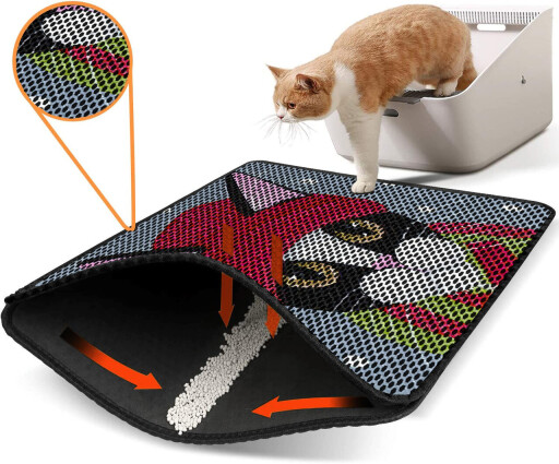 Covoras litiera pentru colectarea granulelor de nisip, Paws &amp; Whiskers, Nrszn0174, 50% PVC/50% poliester, Multicolor